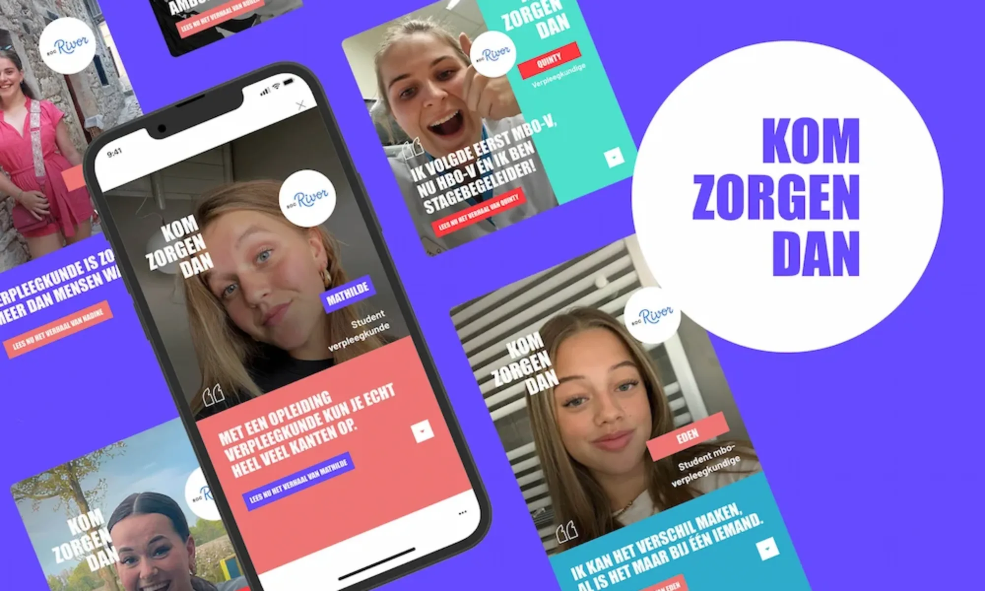 Social media posts van campagne Kom zorgen dan op smartphones