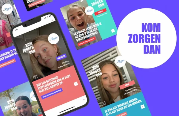 Social media posts van campagne Kom zorgen dan op smartphones
