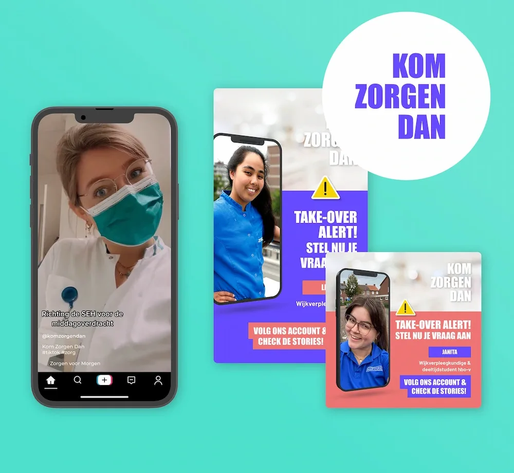Social media campagne van Kom zorgen dan met jongeren op smartphone