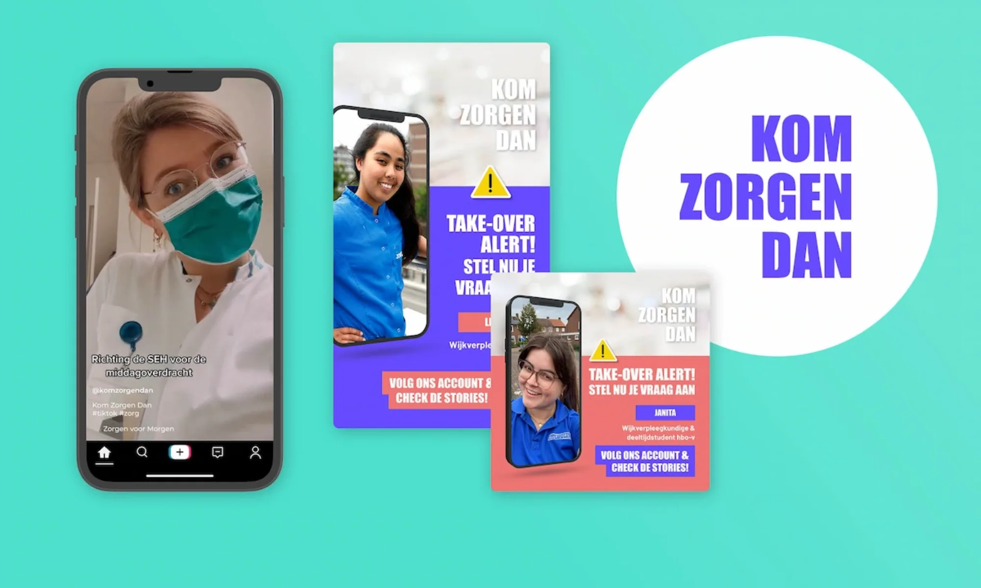 Social media campagne van Kom zorgen dan met jongeren op smartphone