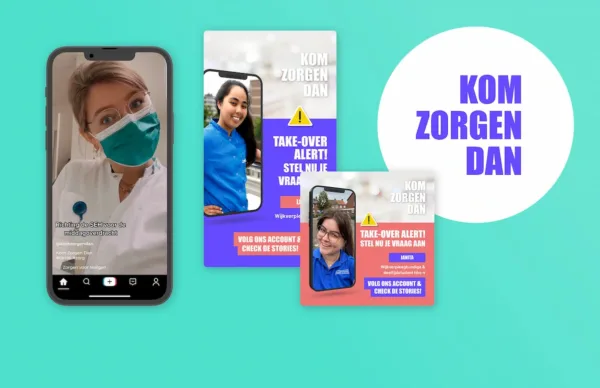 Social media campagne van Kom zorgen dan met jongeren op smartphone