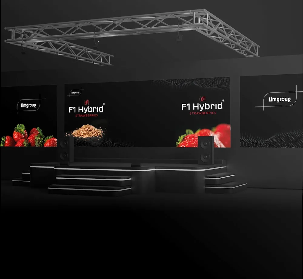 Eventpresentatie van Limgroup met schermen en aardbeienvisuals