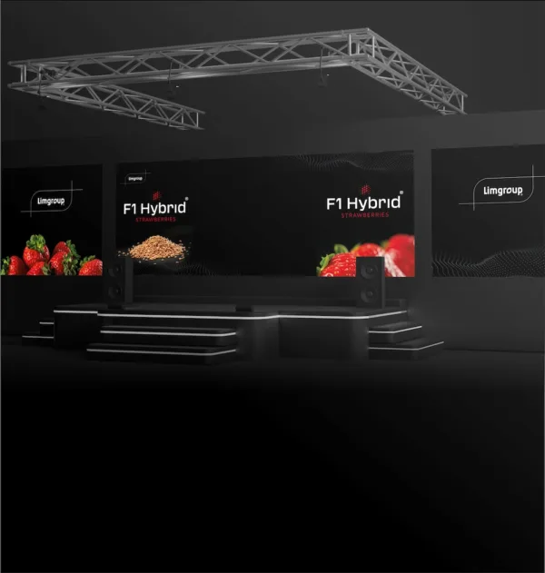 Eventpresentatie van Limgroup met schermen en aardbeienvisuals