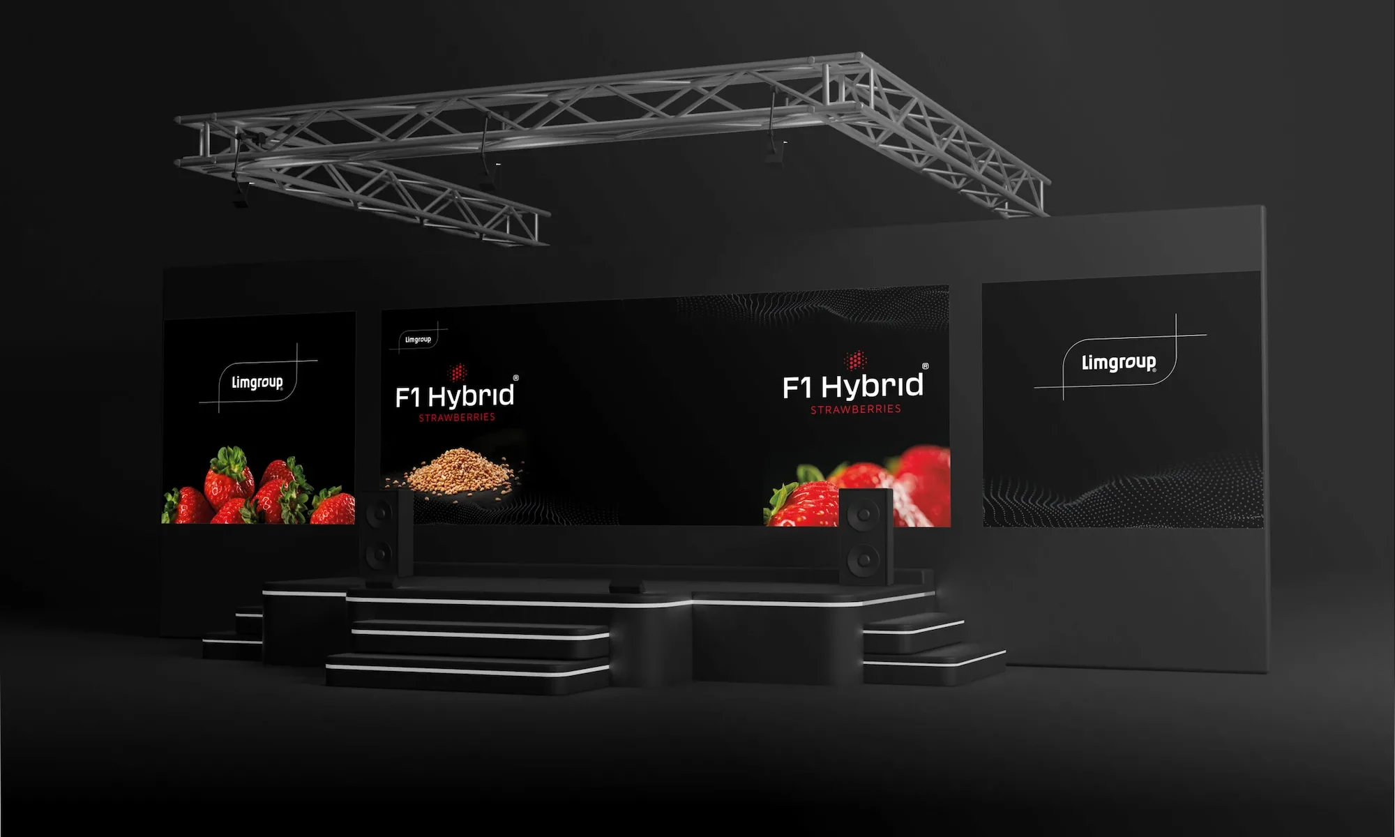 Eventpresentatie van Limgroup met schermen en aardbeienvisuals