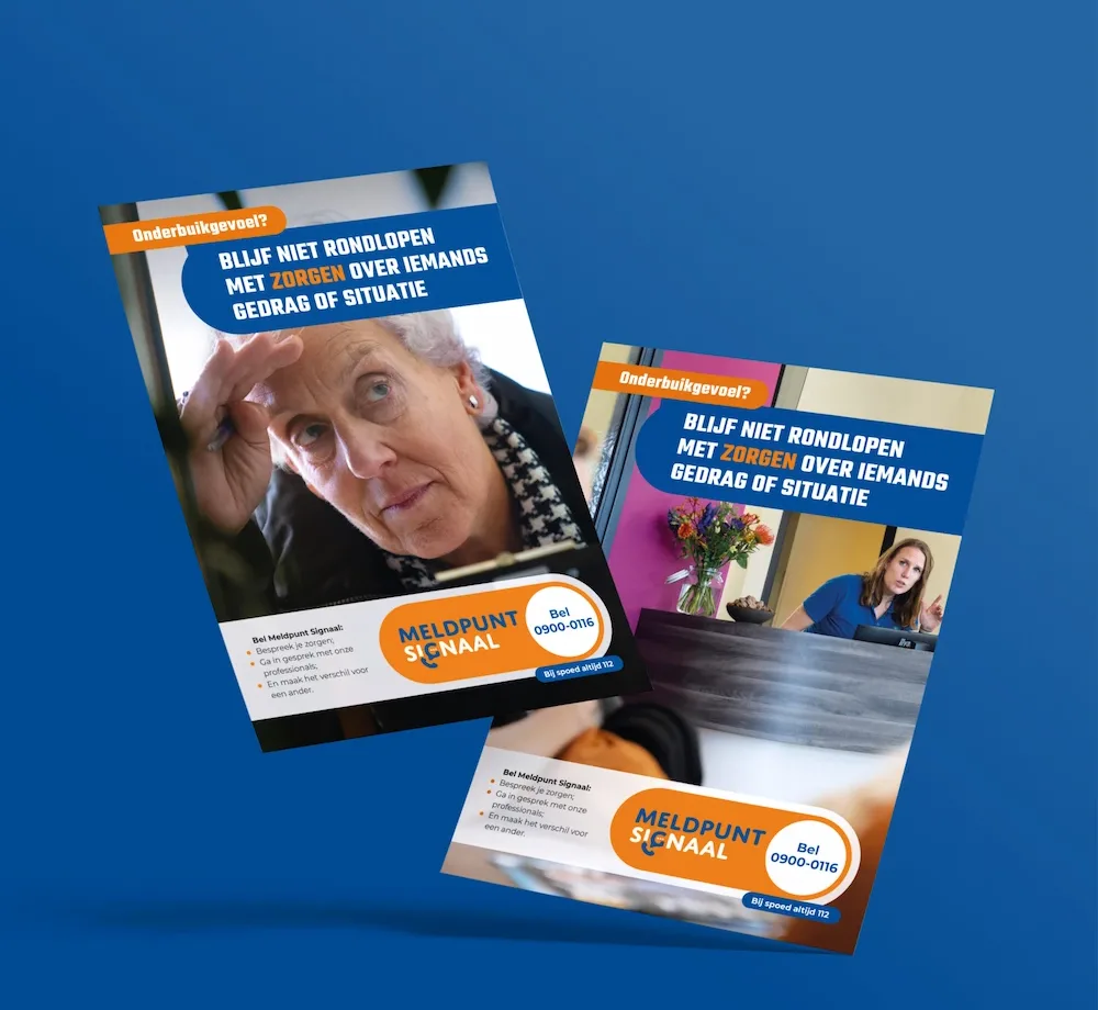 Campagneposters en flyer van Meldpunt Signaal publiekscampagne