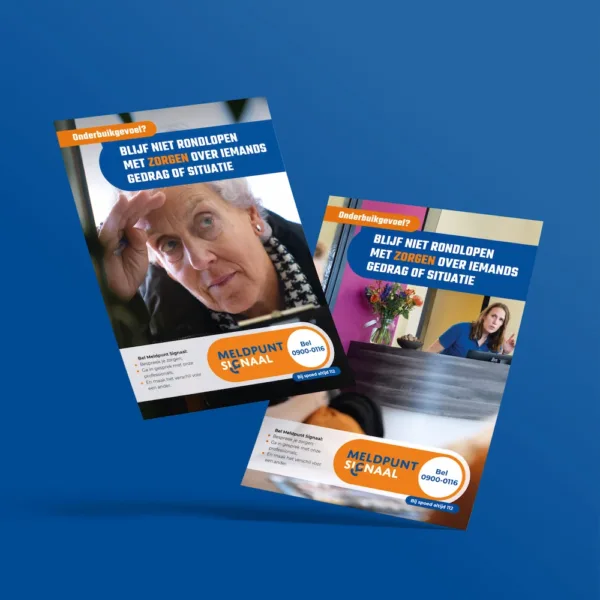 Campagneposters en flyer van Meldpunt Signaal publiekscampagne