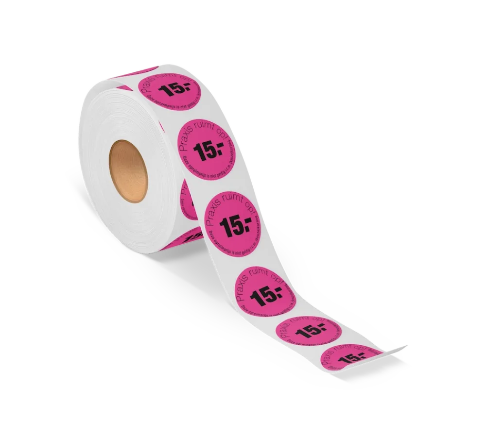 Prijsstickers van Praxis op rol