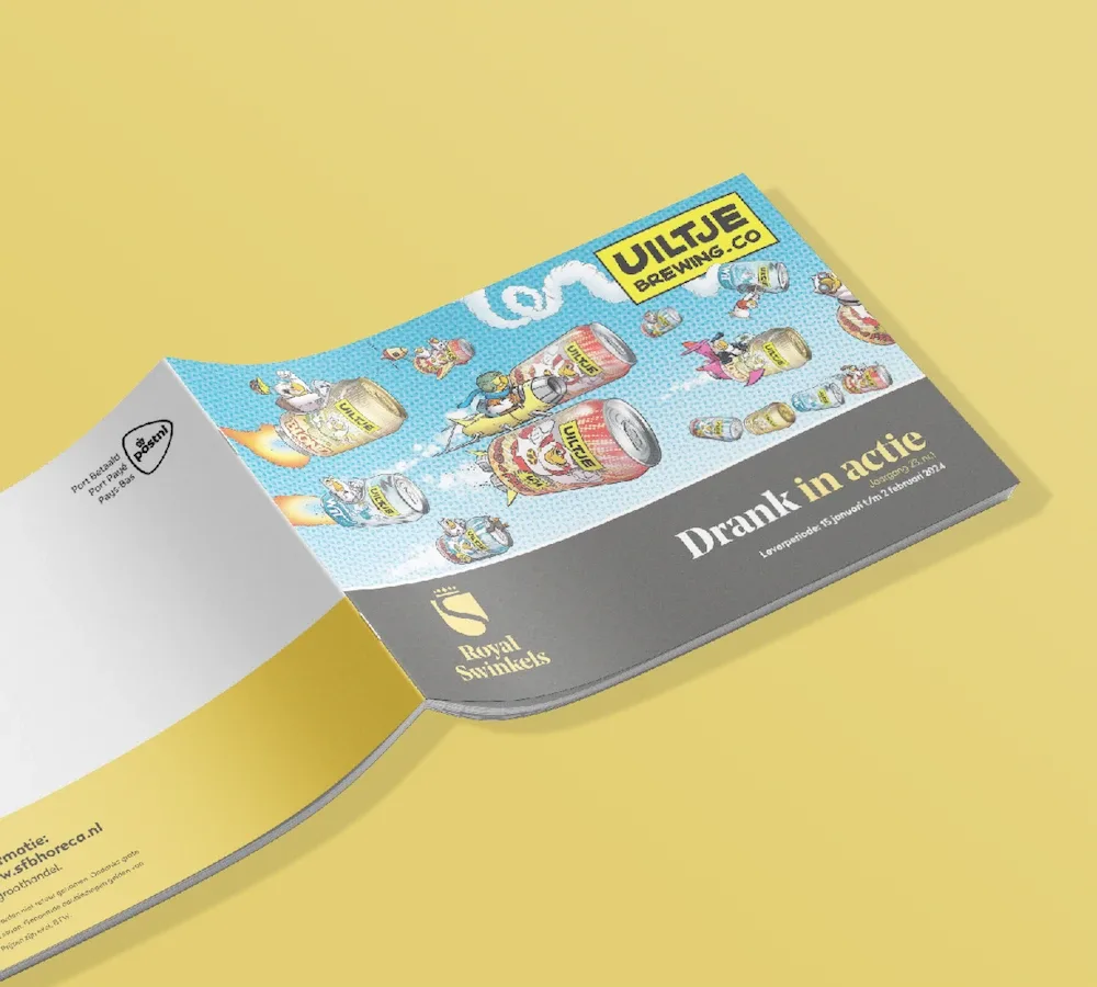 Voorzijde van brochure van Royal Swinkels met productafbeeldingen