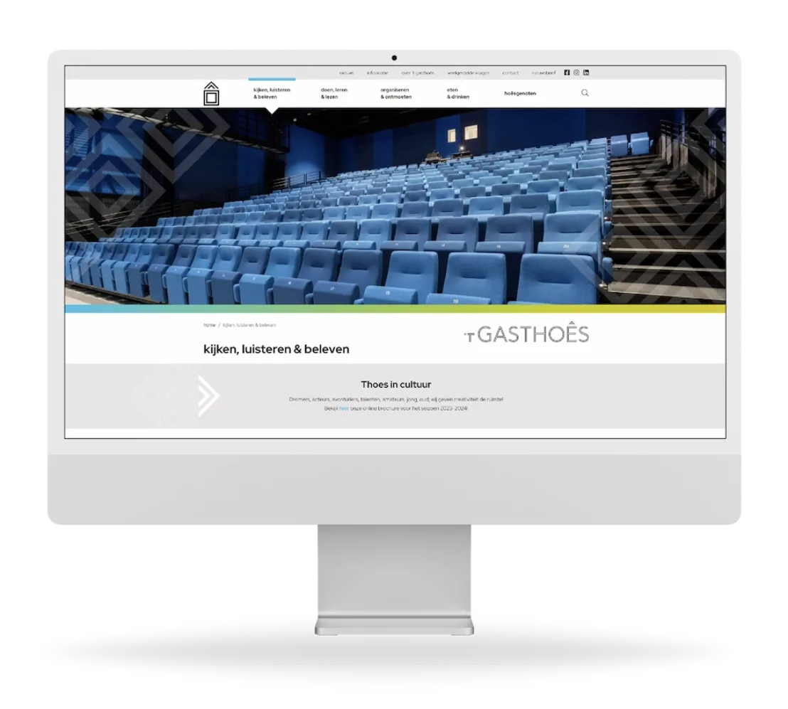 Website van ’t Gasthoês weergegeven op desktop scherm